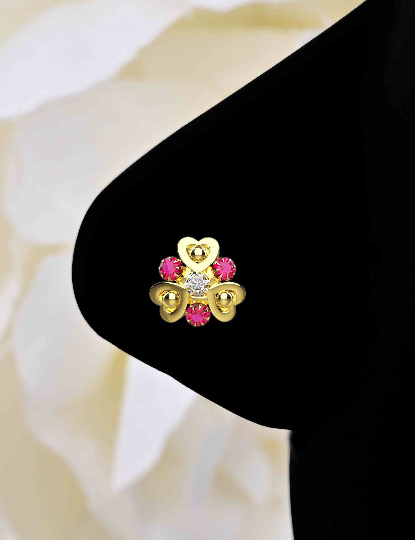 Ruby Gems Gold Plated Heart Floral Nose Jewelry
