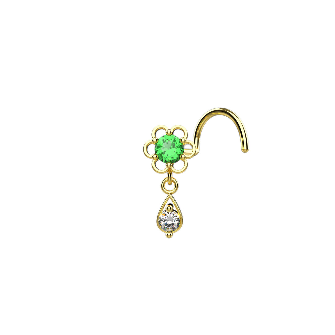 Nose Piercing Jewelry for Women, Dainty Hanging Nose Stud - 14K Gold Dangle Nose Ring Stud