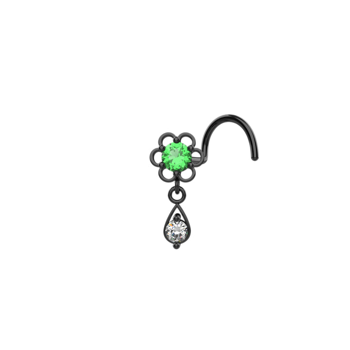 dainty gold nose stud dangle - elegant black nose piercing jewelry