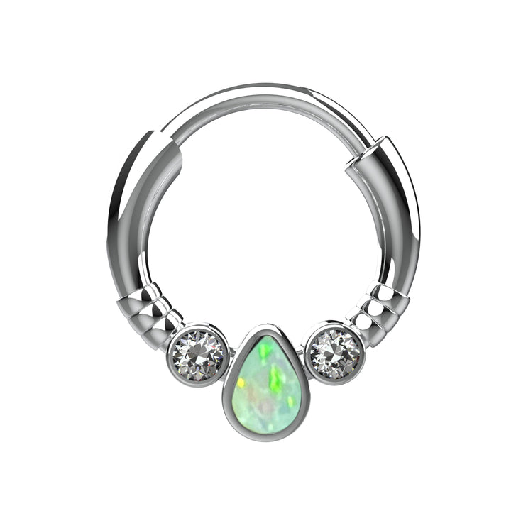 Opal Silver Septum Ring Clicker – Nose Piercing Jewelry, Dainty Opal Nose Ring for Women