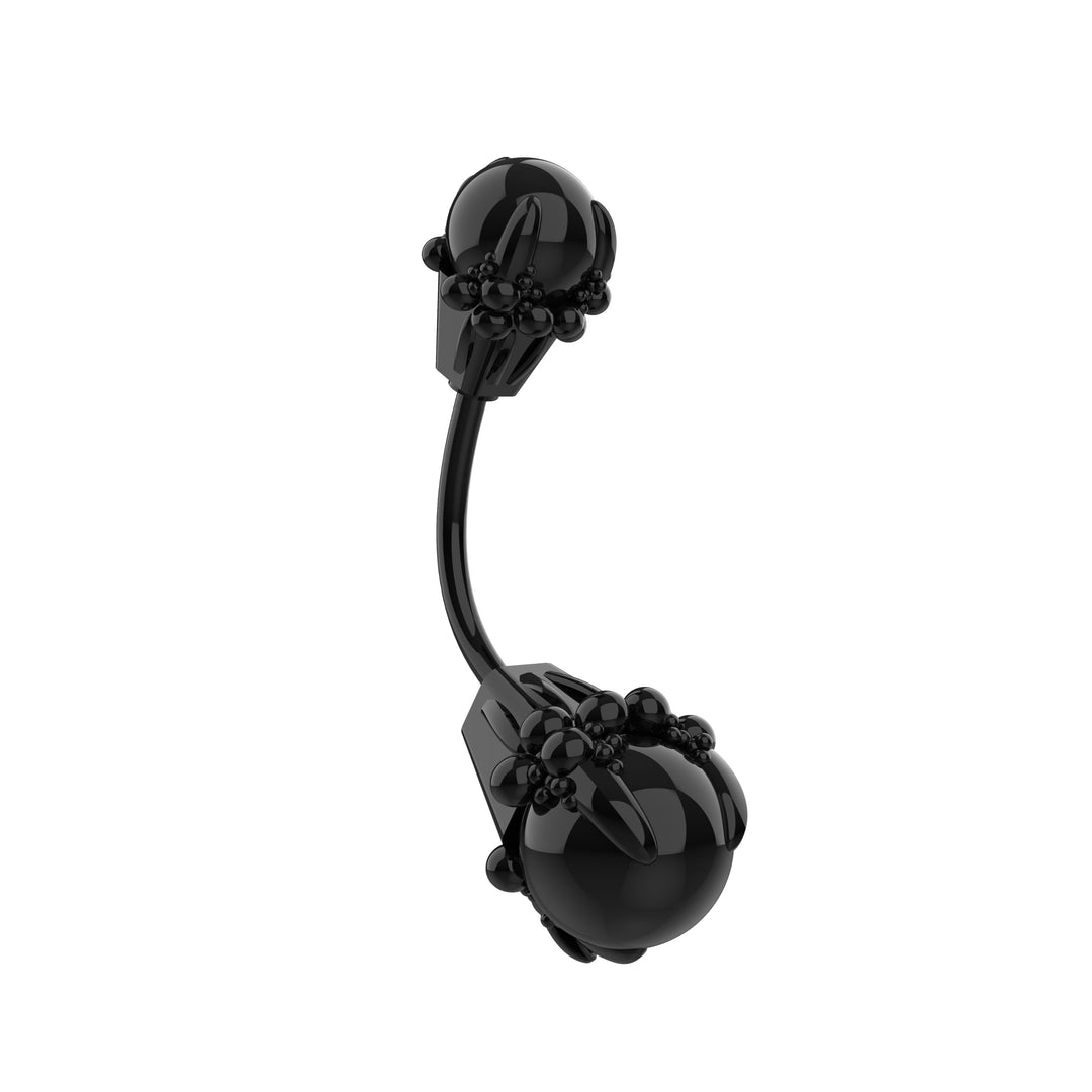 Floating navel piercing with black curved barbell ring piercings