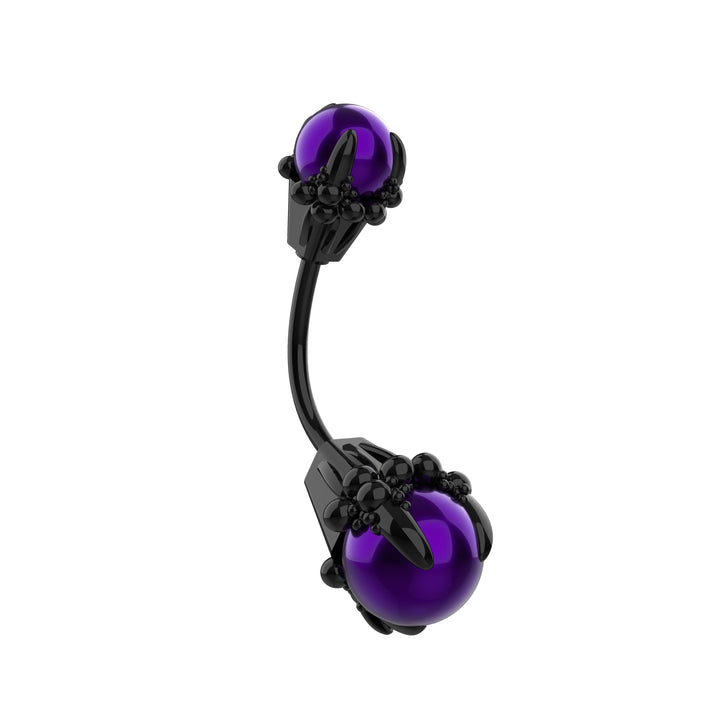Black belly ring with curved barbell - Floating navel ring body jewelry
