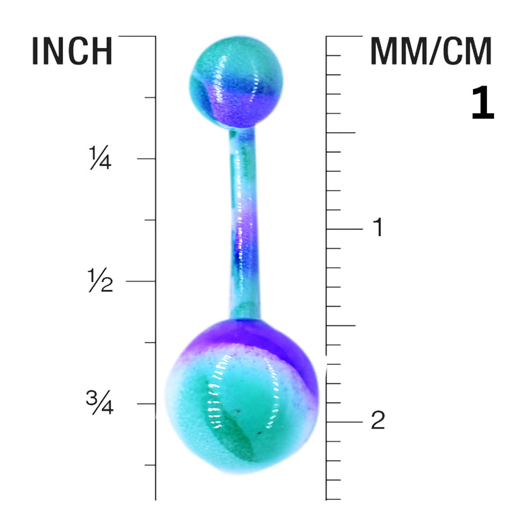 Marble swirl belly ring with glossy color pattern on balls and bar
