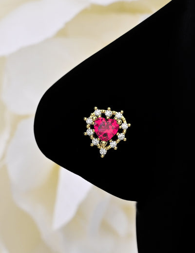 Halo Heart Ruby Nose Pin