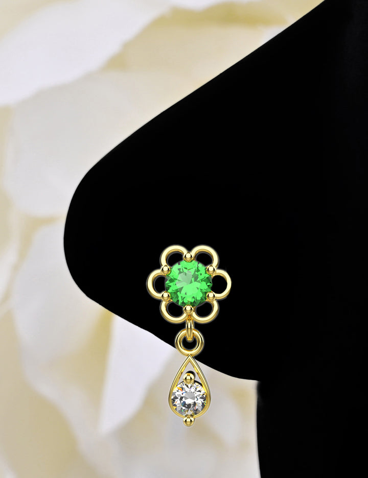 14K Gold Dangle Nose Ring Stud – Nose Piercing Jewelry for Women