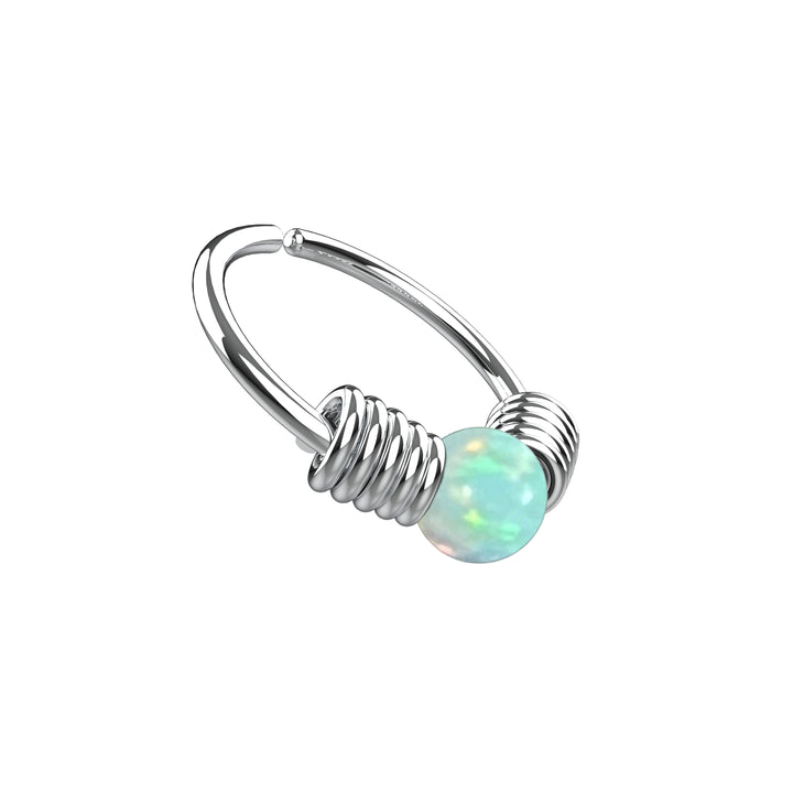silver opal nose hoop ring - opal nose piercing jewelry for women