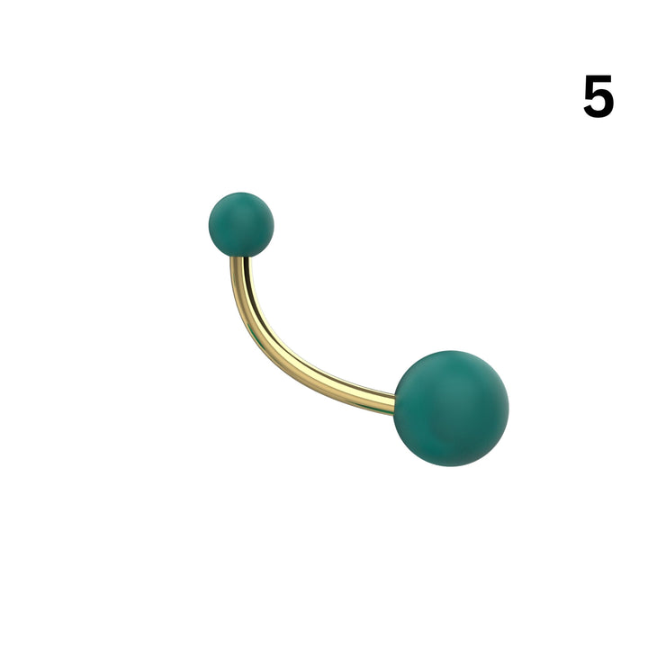 Ball belly ring measurement view showing bar length and ball sizes