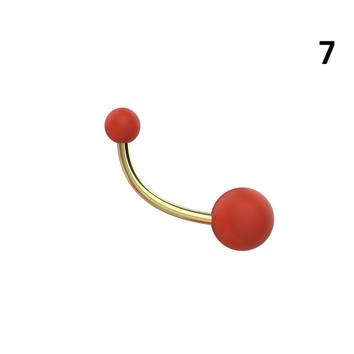 Ball belly ring with matte-finish balls and polished curved banana bar