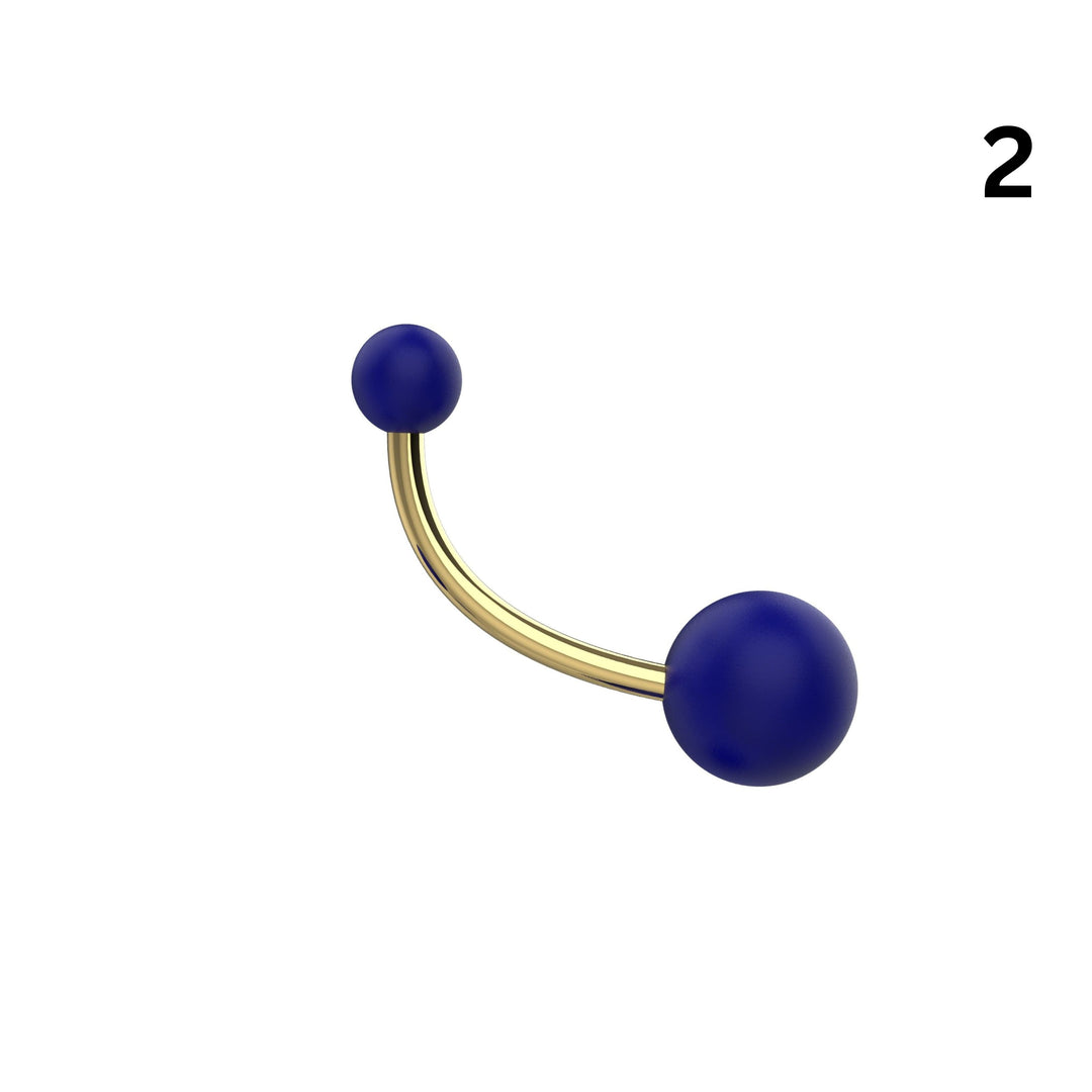 Ball belly ring with matte-finish balls and polished curved banana bar