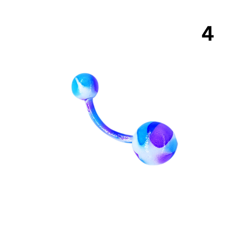 Close-up of marble swirl belly ring showing glossy color pattern detail