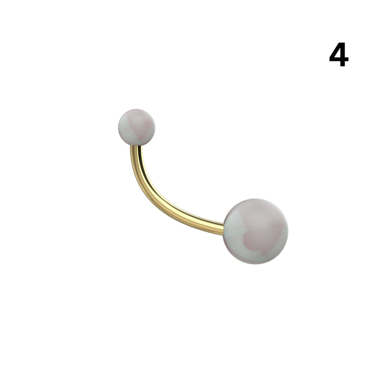Curved banana bar ball belly ring side angle view