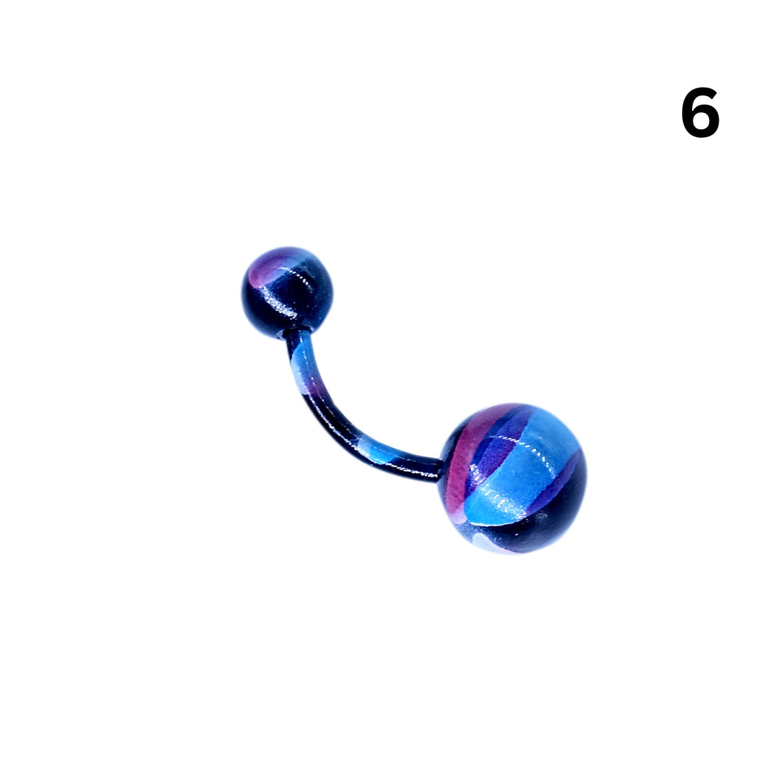 Marble swirl stainless steel belly ring front view