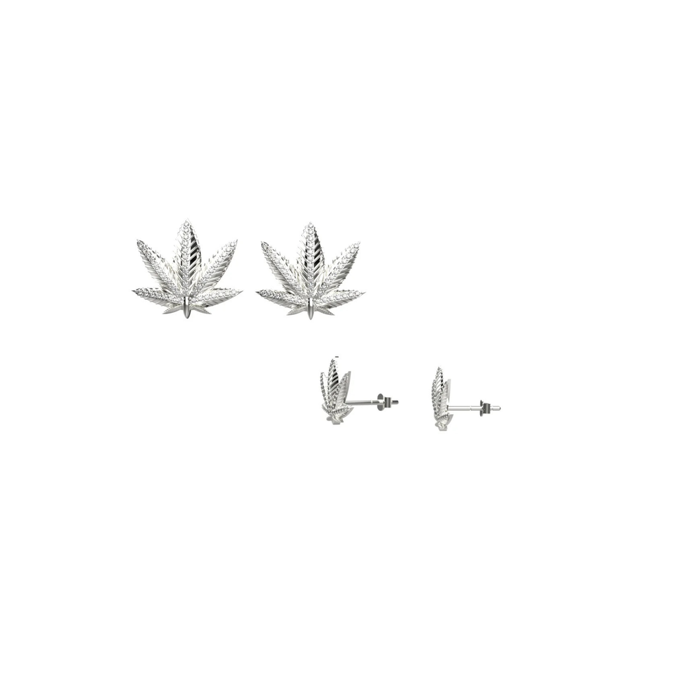 Cannabis leaf stud earrings – gold with diamond detail