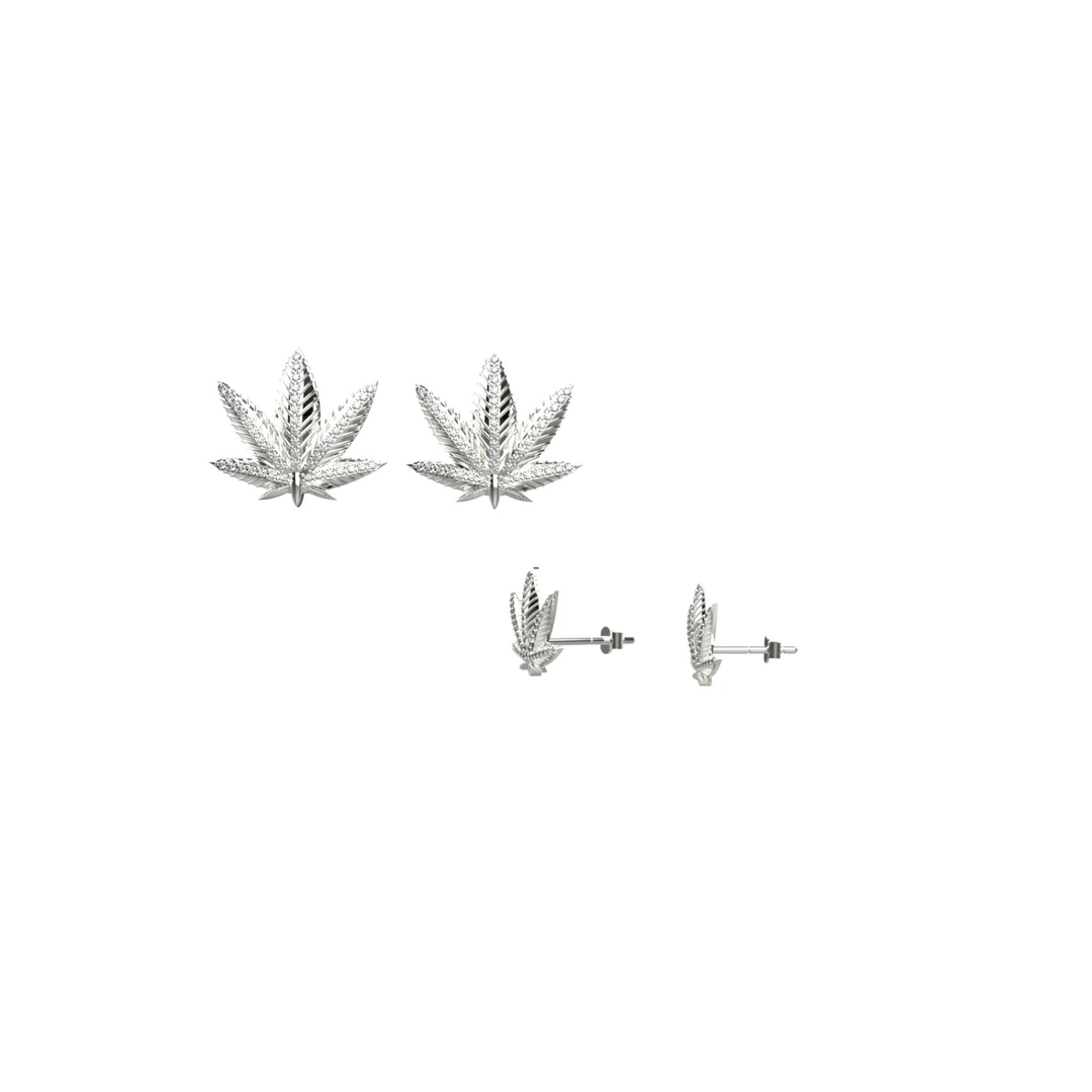 Cannabis leaf stud earrings – gold with diamond detail