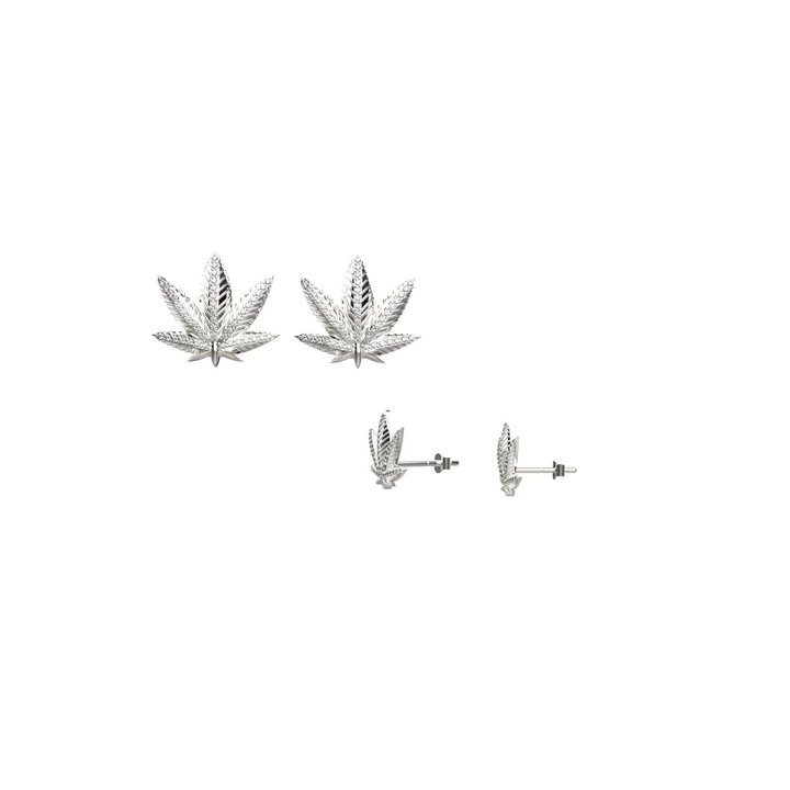 Cannabis leaf stud earrings – gold with diamond detail