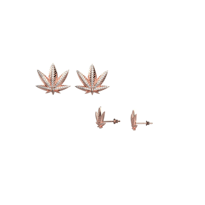 Diamond weed leaf earrings – bold statement studs