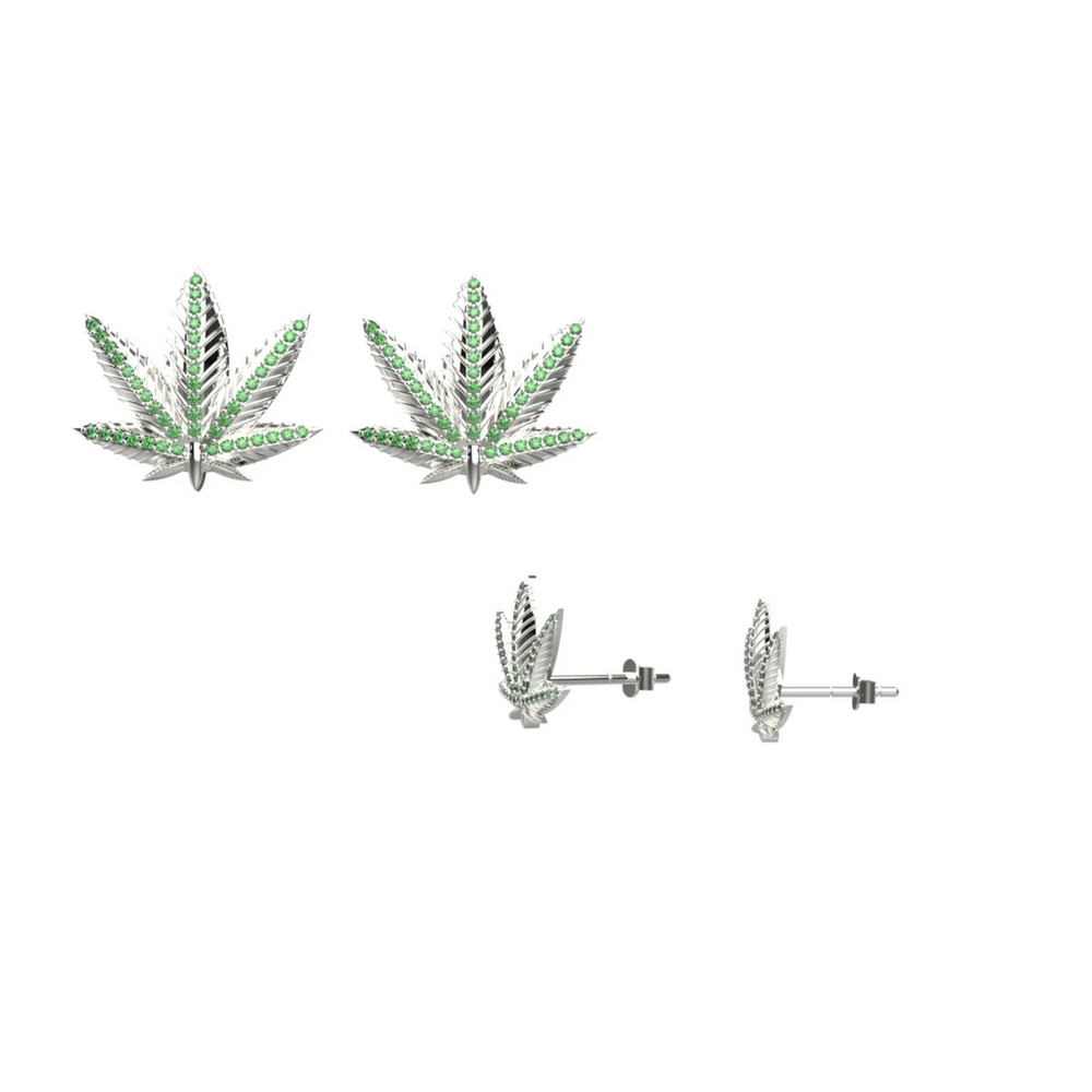 Green leaf stud earrings – cannabis-inspired jewelry