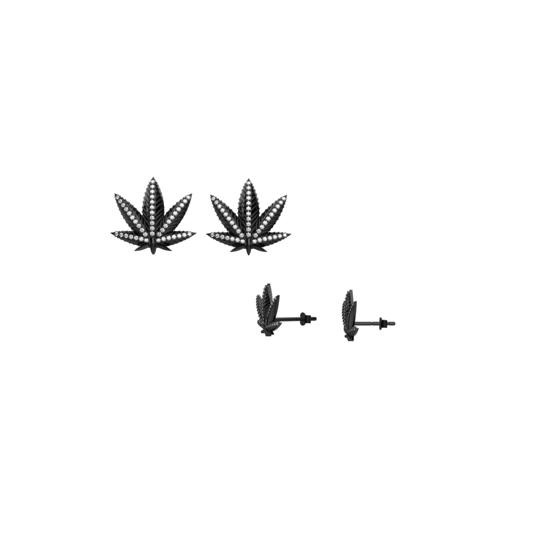 Gold cannabis studs – edgy diamond earrings for women