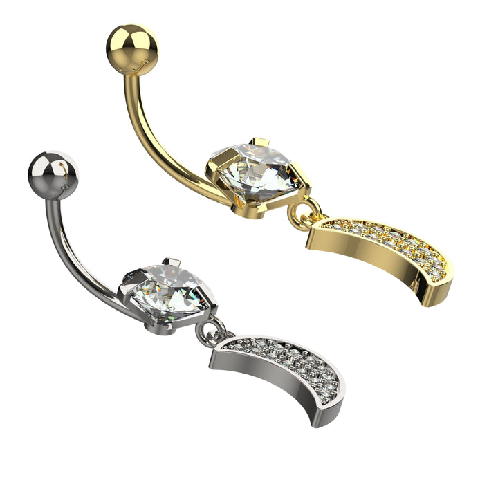 Floating navel jewelry – stylish belly button ring.