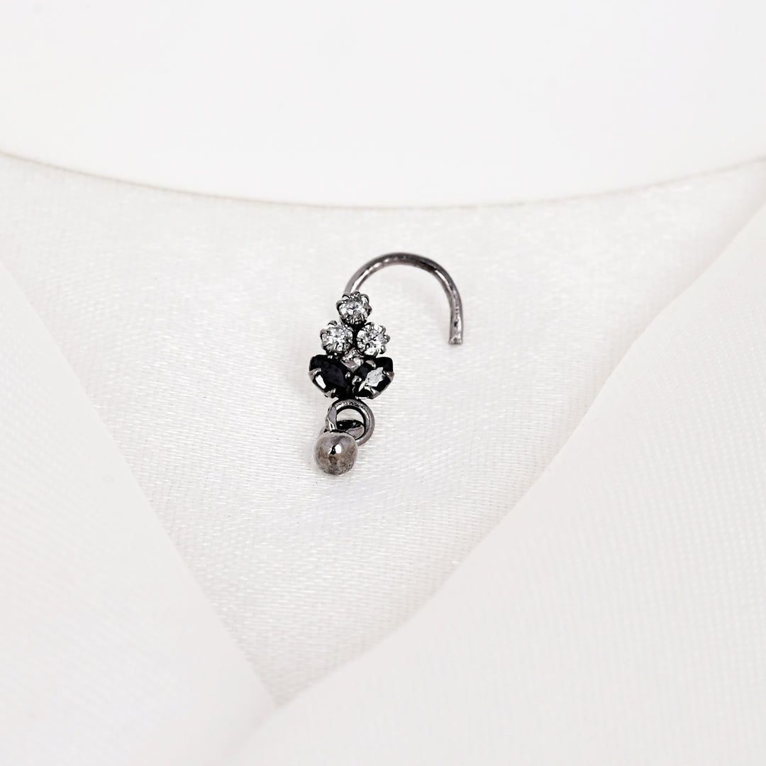 Flower Pot Black Onyx Dangling Nose Stud