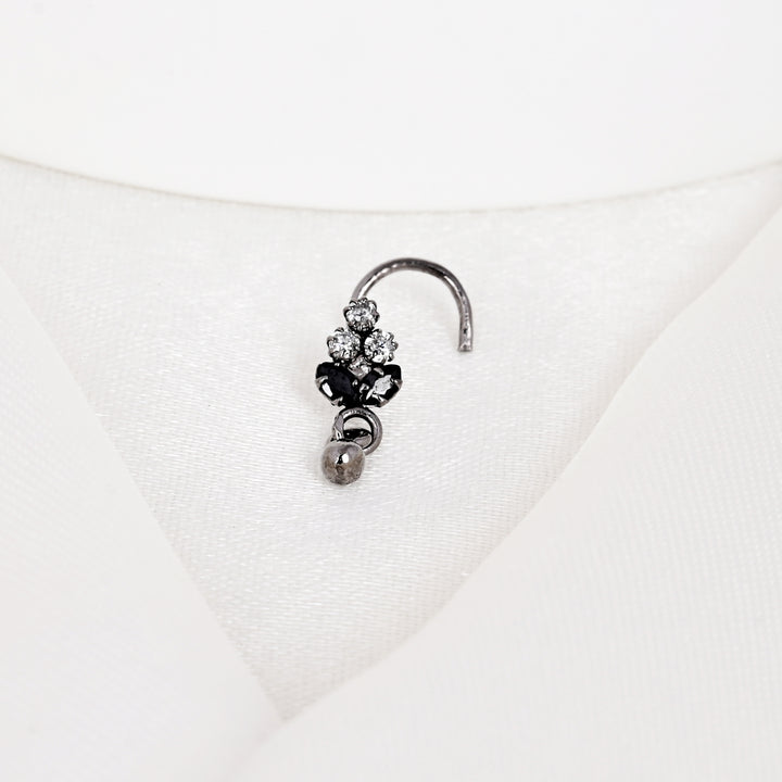 Flower Pot Black Onyx Dangling Nose Stud