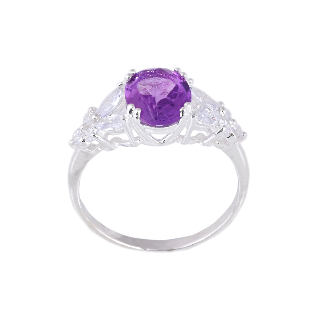 Oval Shape Amethyst and CZ Halo Engagement Ring