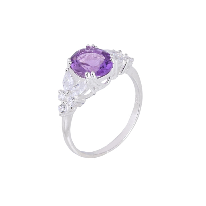 Oval Shape Amethyst and CZ Halo Engagement Ring