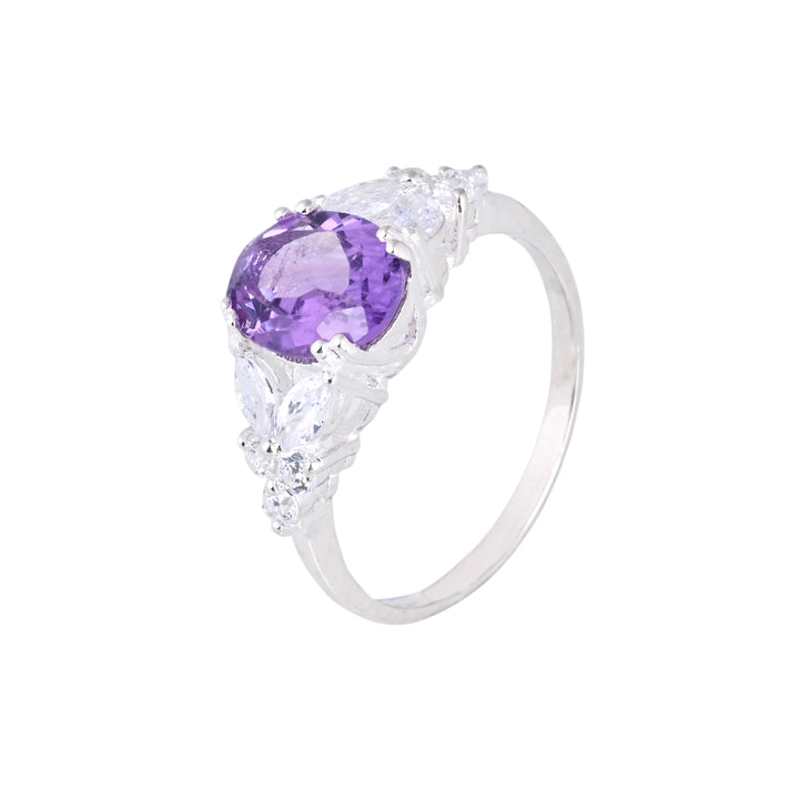 Oval Shape Amethyst and CZ Halo Engagement Ring