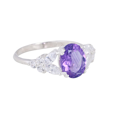 Oval Shape Amethyst and CZ Halo Engagement Ring