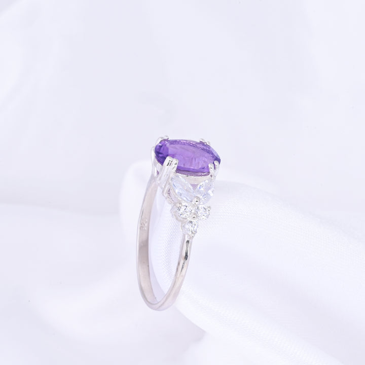 Oval Shape Amethyst and CZ Halo Engagement Ring