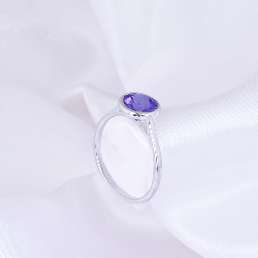 Round Cut Dainty Purple Amethyst Minimalist Ring