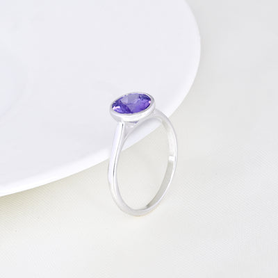 Round Cut Dainty Purple Amethyst Minimalist Ring