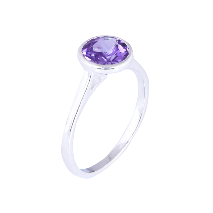 Round Cut Dainty Purple Amethyst Minimalist Ring