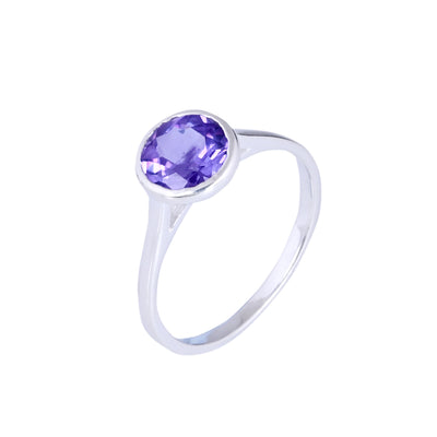 Round Cut Dainty Purple Amethyst Minimalist Ring