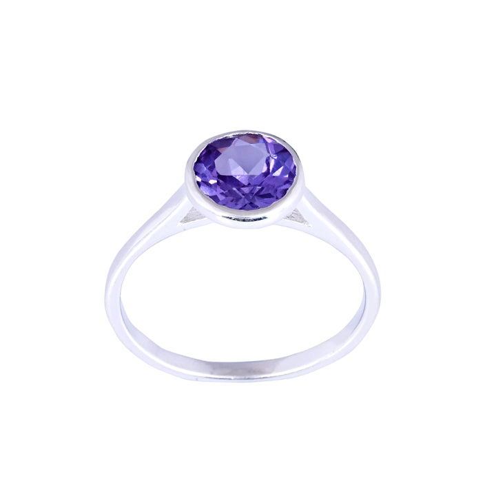 Round Cut Dainty Purple Amethyst Minimalist Ring