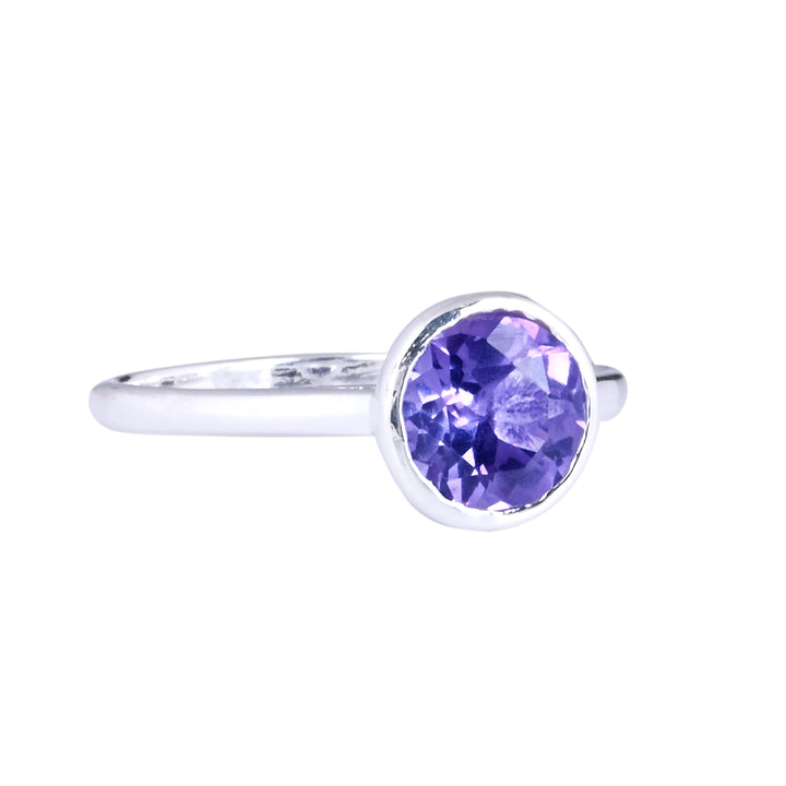 Round Cut Dainty Purple Amethyst Minimalist Ring