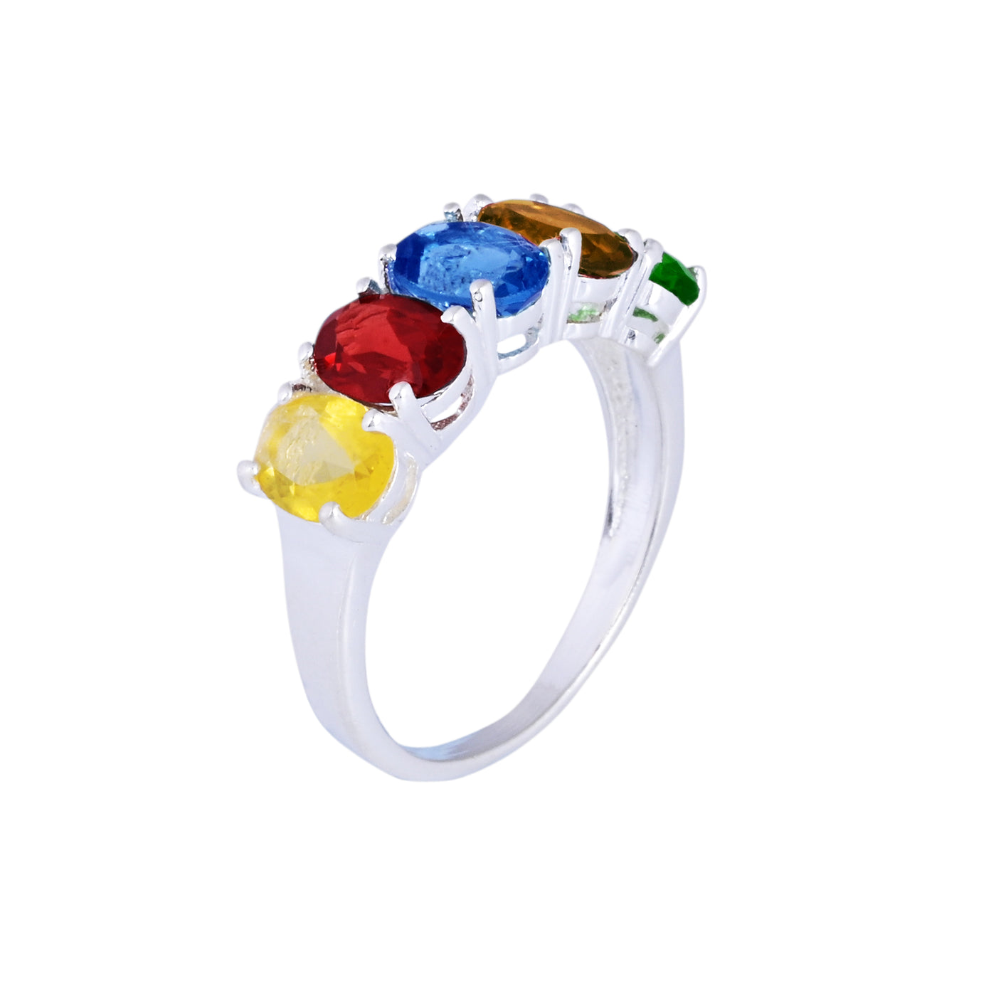 Multi Colored Gem Stone Ring in 925 Sterling Silver