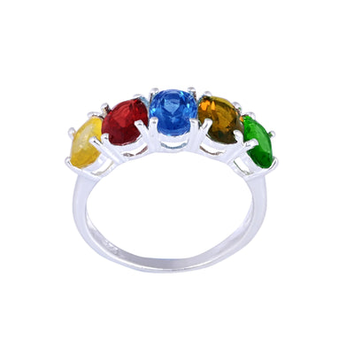 Multi Colored Gem Stone Ring in 925 Sterling Silver