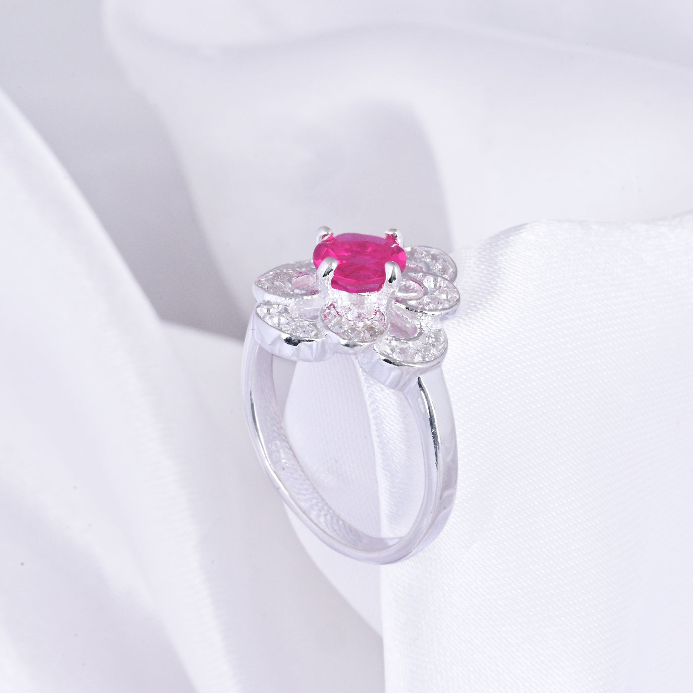 Art Deco Style Ruby & Diamond Silver Anniversary Ring