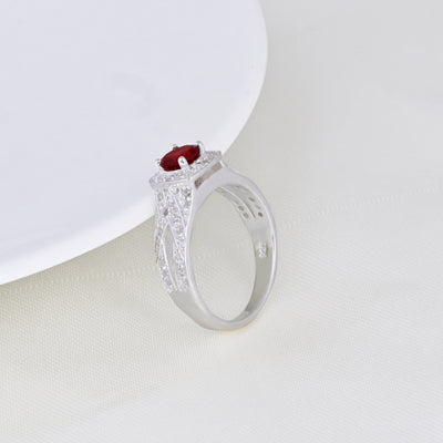 SILVER GARNET BIRTHSTONE AND DIAMOND ENGAGEMENT RING