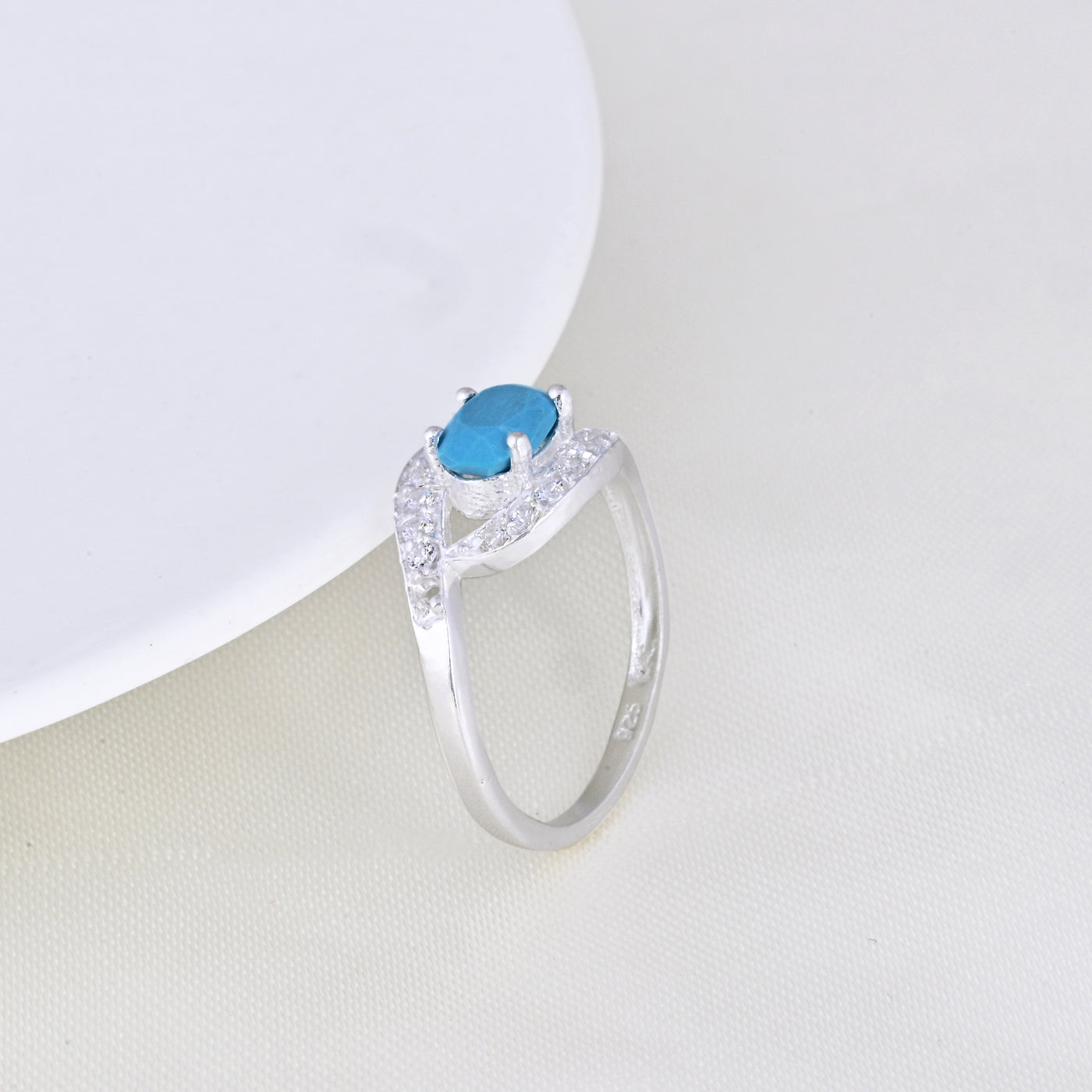 Blue Turquoise Engagement Ring Halo Diamond Ring