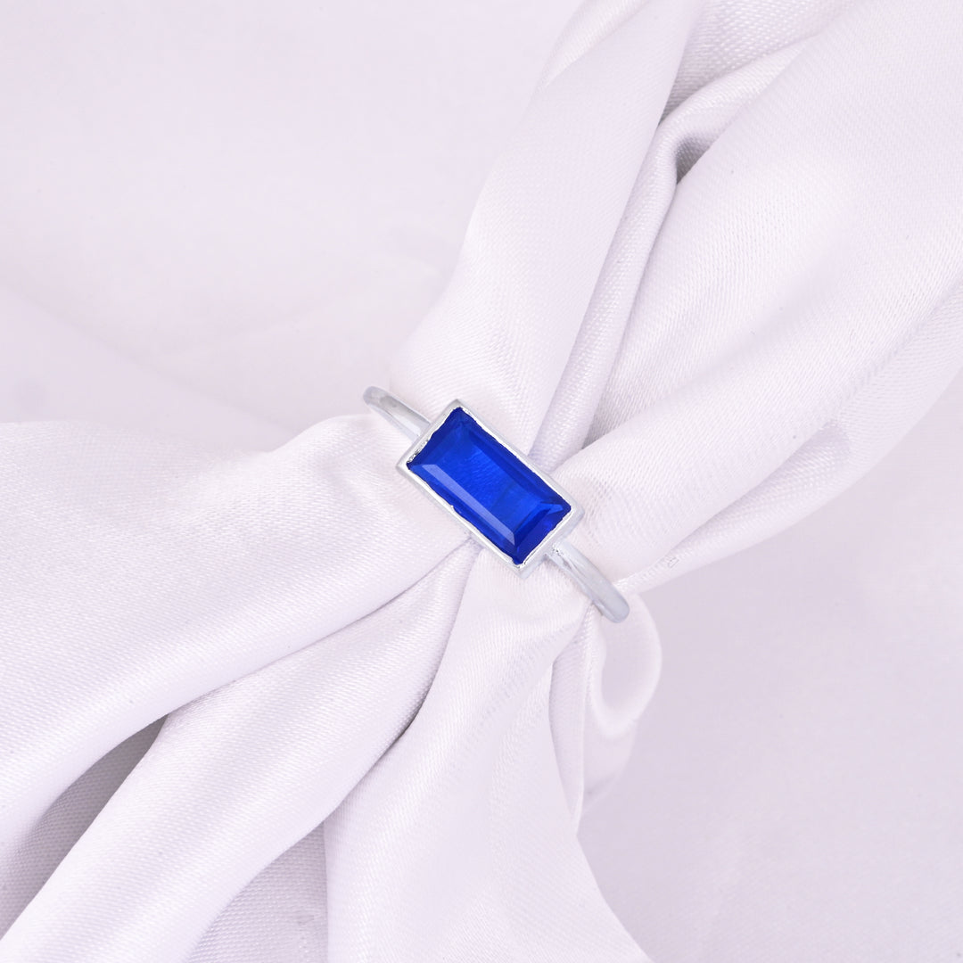 Blue Sapphire Baguette Cut Ring Band