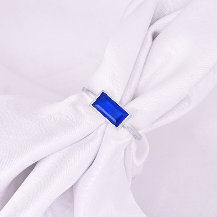 Blue Sapphire Baguette Cut Ring Band