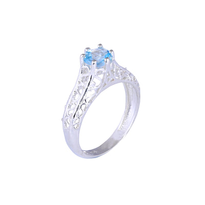 Round - Cut Halo Blue Topaz Birthstone Ring