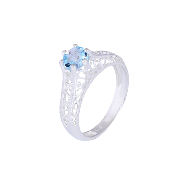 Round - Cut Halo Blue Topaz Birthstone Ring