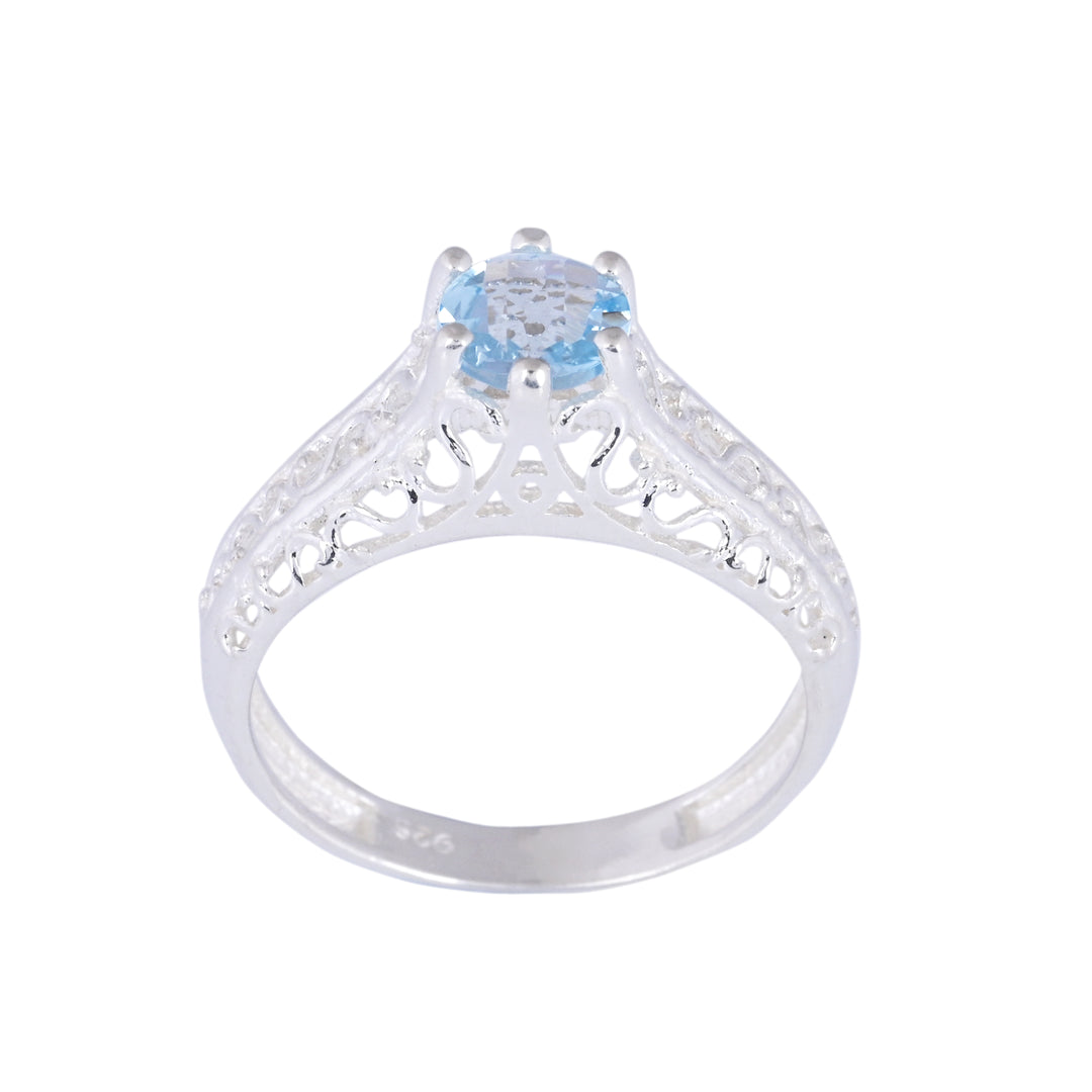 Round - Cut Halo Blue Topaz Birthstone Ring