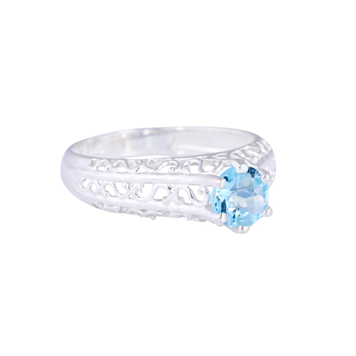 Round - Cut Halo Blue Topaz Birthstone Ring