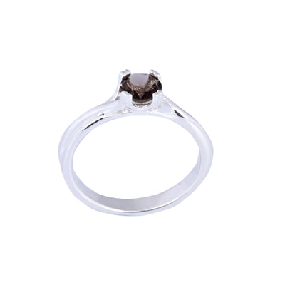 Solitaire Round Smoky Quartz Gemstone Sterling Silver Ring