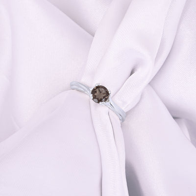 Solitaire Round Smoky Quartz Gemstone Sterling Silver Ring