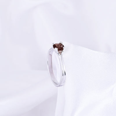 Solitaire Round Smoky Quartz Gemstone Sterling Silver Ring